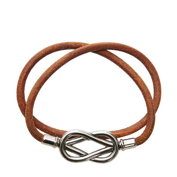 エルメス アタメ ブレスレット ブラウン シルバー レザー メタル レディース HERMES 【中古】