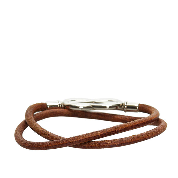 エルメス アタメ ブレスレット ブラウン シルバー レザー メタル レディース HERMES 【中古】