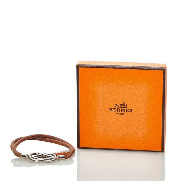 エルメス アタメ ブレスレット ブラウン シルバー レザー メタル レディース HERMES 【中古】