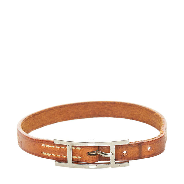 エルメス アピ ブレスレット ブラウン レザー メタル レディース HERMES 【中古】