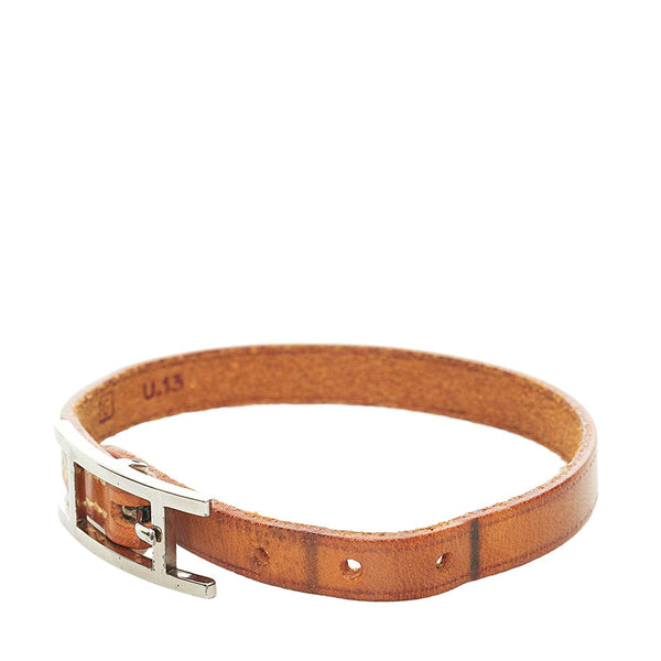 エルメス アピ ブレスレット ブラウン レザー メタル レディース HERMES 【中古】