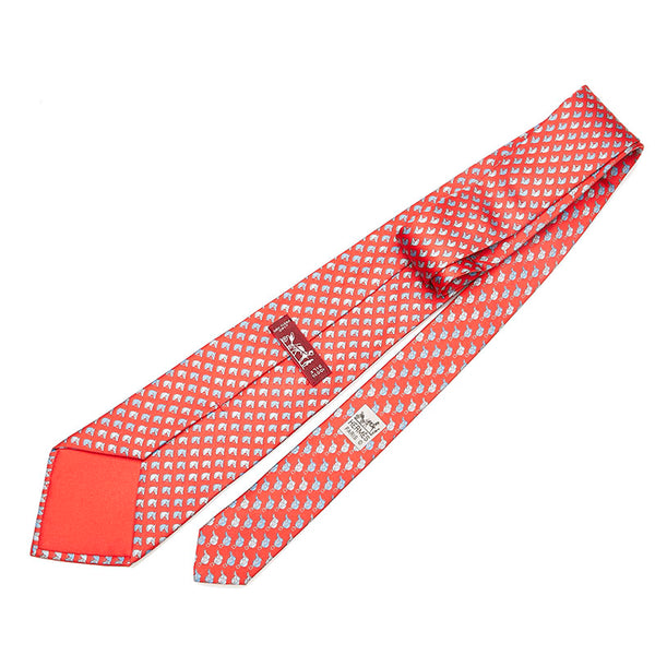 エルメス 馬 総柄 ネクタイ レッド シルク メンズ HERMES 【中古】