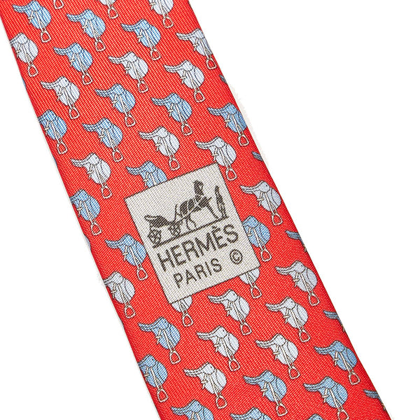 エルメス 馬 総柄 ネクタイ レッド シルク メンズ HERMES 【中古】