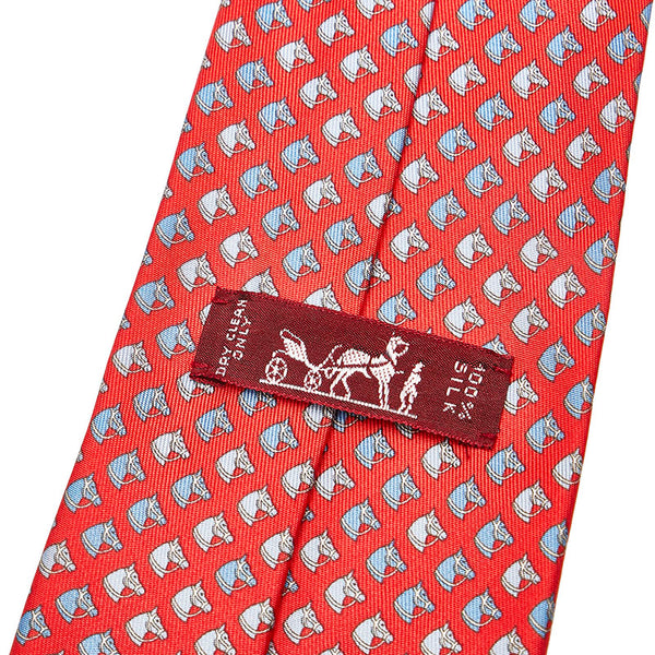エルメス 馬 総柄 ネクタイ レッド シルク メンズ HERMES 【中古】
