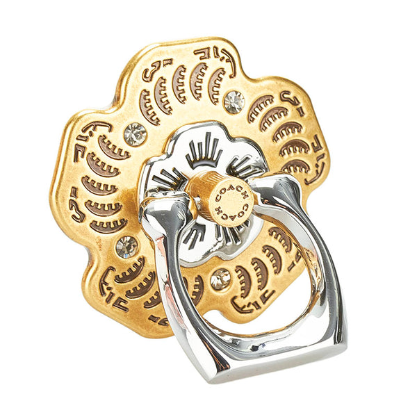 コーチ フラワー ラインストーン スマホリング ゴールド シルバー メタル メッキ レディース COACH 【中古】