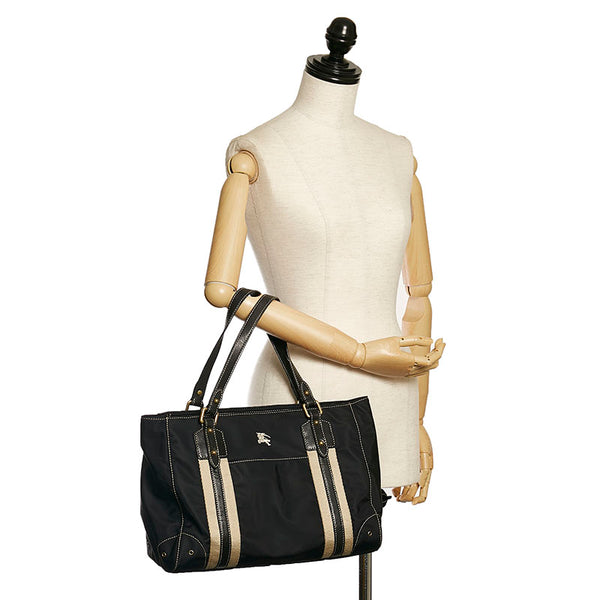 バーバリー ショルダーバッグ トートバッグ ブラック ナイロン レザー レディース BURBERRY 【中古】