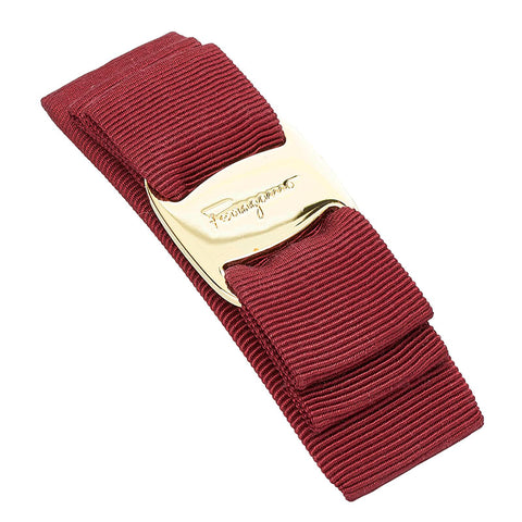 サルヴァトーレフェラガモ ヴァラリボン バレッタ ボルドー ゴールド コットン レーヨン メッキ レディース Salvatore Ferragamo 【中古】