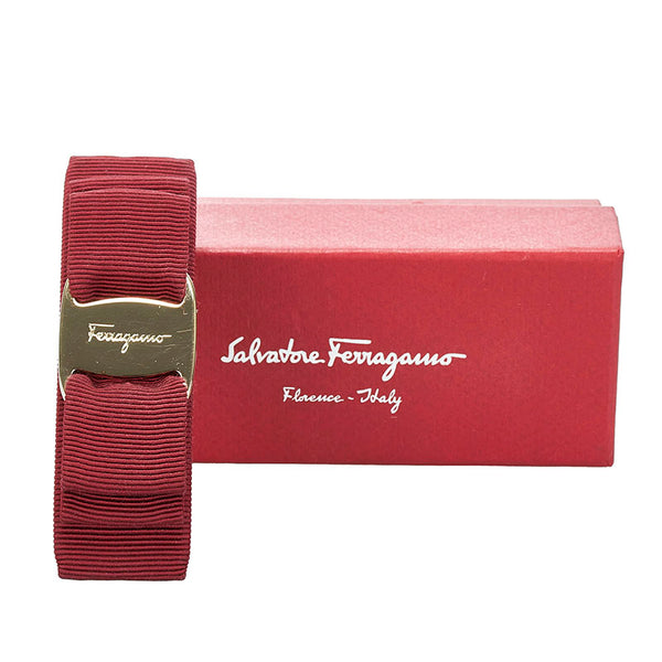 サルヴァトーレフェラガモ ヴァラリボン バレッタ ボルドー ゴールド コットン レーヨン メッキ レディース Salvatore Ferragamo 【中古】