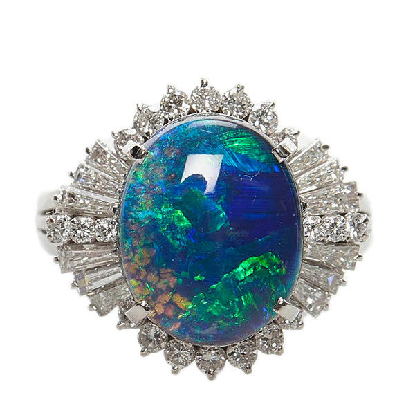 Pt900 プラチナ ブラックオパール2.91ct ダイヤ1.15ct リング 指輪 レディース 11号 【中古】