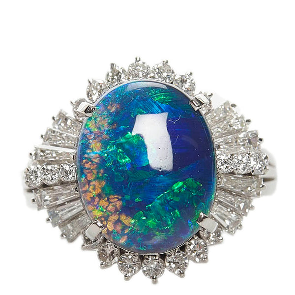 Pt900 プラチナ ブラックオパール2.91ct ダイヤ1.15ct リング 指輪 レディース 11号 【中古】