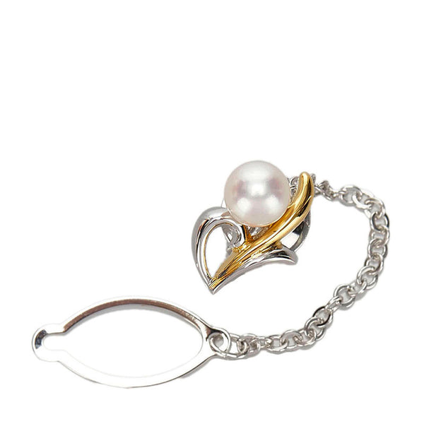 タサキ シルバー ゴールド メタル メッキ アコヤパール6.5 タイタック レディース TASAKI 【中古】
