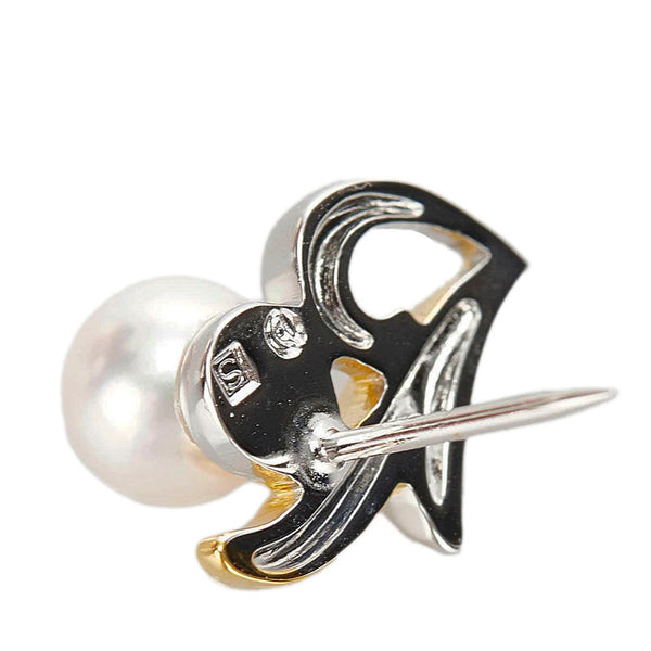 タサキ シルバー ゴールド メタル メッキ アコヤパール6.5 タイタック レディース TASAKI 【中古】
