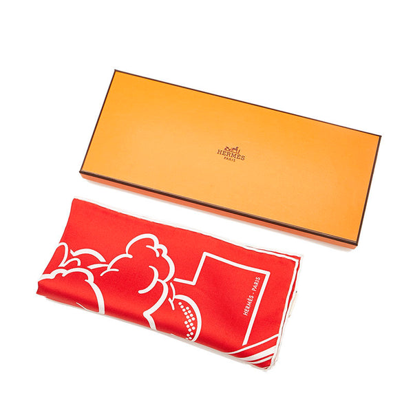 エルメス カレ45 PEGASE POP ペガサスポップ スカーフ レッド ホワイト シルク レディース HERMES 【中古】