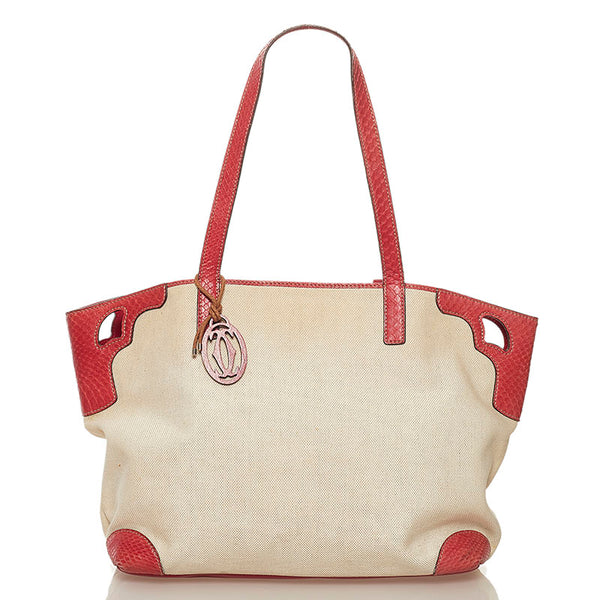 カルティエ マルチェロ ショルダーバッグ トートバッグ ベージュ ピンク キャンバス レザー レディース CARTIER 【中古】