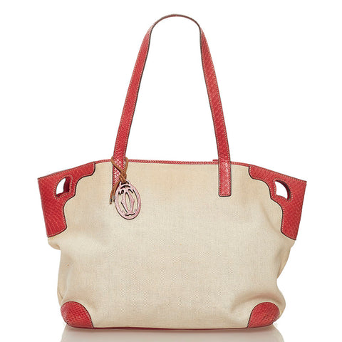 カルティエ マルチェロ ショルダーバッグ トートバッグ ベージュ ピンク キャンバス レザー レディース CARTIER 【中古】