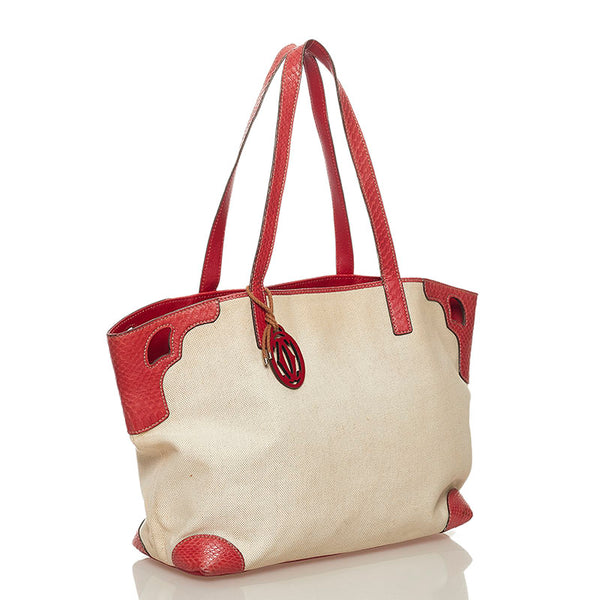 カルティエ マルチェロ ショルダーバッグ トートバッグ ベージュ ピンク キャンバス レザー レディース CARTIER 【中古】