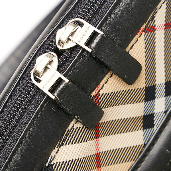 バーバリー ノバチェック ショルダーバッグ トートバッグ ブラック ベージュ レザー レディース BURBERRY 【中古】