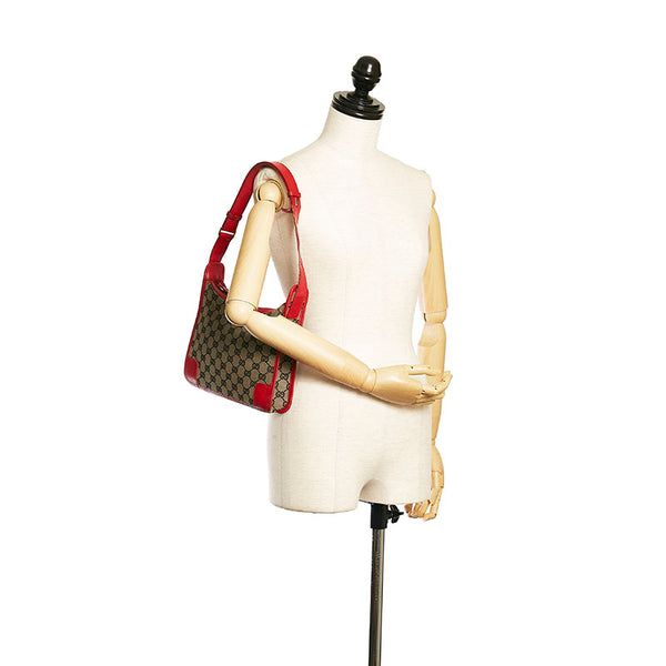 グッチ GGキャンバス ワンショルダーバッグ 001 4205 ベージュ レッド キャンバス レザー レディース GUCCI 【中古】