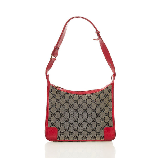 グッチ GGキャンバス ワンショルダーバッグ 001 4205 ベージュ レッド キャンバス レザー レディース GUCCI 【中古】