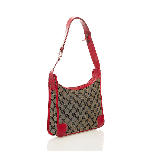 グッチ GGキャンバス ワンショルダーバッグ 001 4205 ベージュ レッド キャンバス レザー レディース GUCCI 【中古】