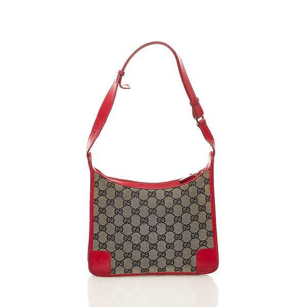 グッチ GGキャンバス ワンショルダーバッグ 001 4205 ベージュ レッド キャンバス レザー レディース GUCCI 【中古】