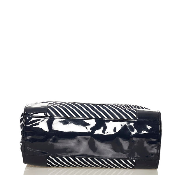 トリーバーチ ストライプ トートバッグ ネイビー ナイロン エナメル レディース Tory Burch 【中古】