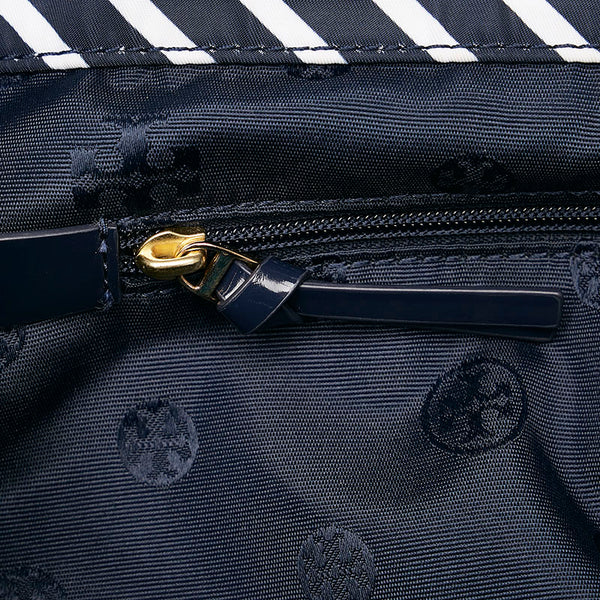 トリーバーチ ストライプ トートバッグ ネイビー ナイロン エナメル レディース Tory Burch 【中古】