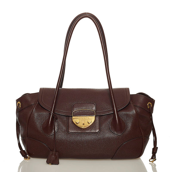プラダ ショルダーバッグ ブラウン レザー レディース PRADA 【中古】