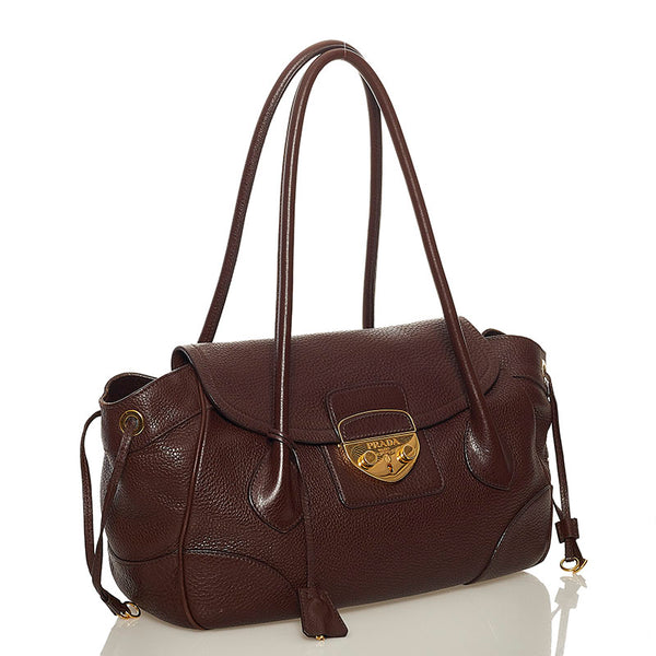 プラダ ショルダーバッグ ブラウン レザー レディース PRADA 【中古】