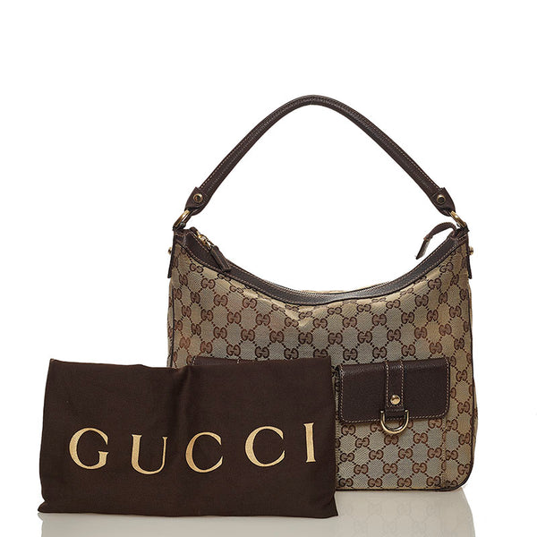 グッチ GGキャンバス ワンショルダーバッグ 153025 ブラウン ベージュ キャンバス レザー レディース GUCCI 【中古】