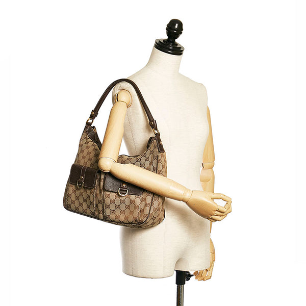 グッチ GGキャンバス ワンショルダーバッグ 153025 ブラウン ベージュ キャンバス レザー レディース GUCCI 【中古】