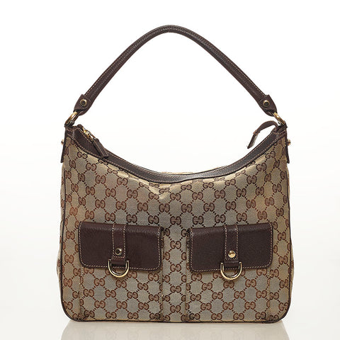 グッチ GGキャンバス ワンショルダーバッグ 153025 ブラウン ベージュ キャンバス レザー レディース GUCCI 【中古】