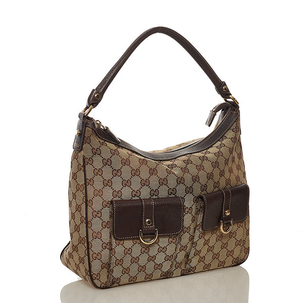 グッチ GGキャンバス ワンショルダーバッグ 153025 ブラウン ベージュ キャンバス レザー レディース GUCCI 【中古】