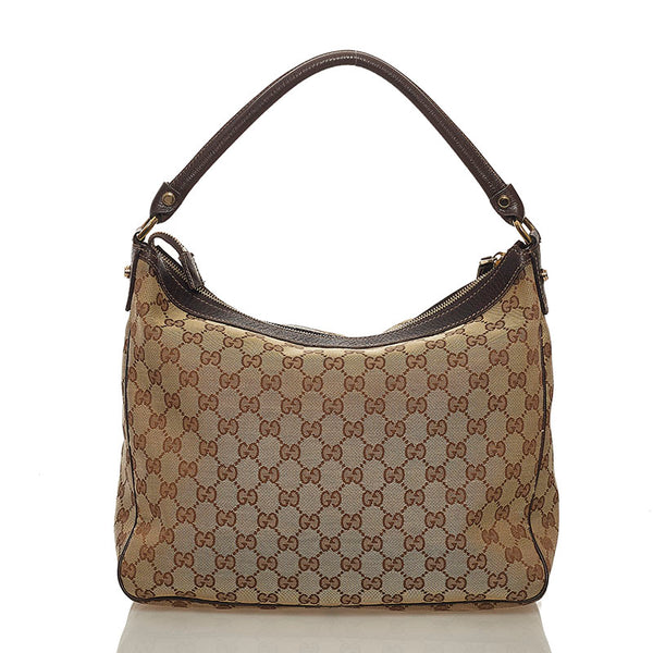 グッチ GGキャンバス ワンショルダーバッグ 153025 ブラウン ベージュ キャンバス レザー レディース GUCCI 【中古】