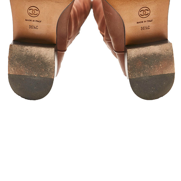 シャネル ココマーク ロングブーツ ブラウン レザー レディース CHANEL 【中古】