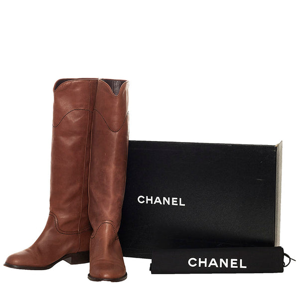 シャネル ココマーク ロングブーツ ブラウン レザー レディース CHANEL 【中古】