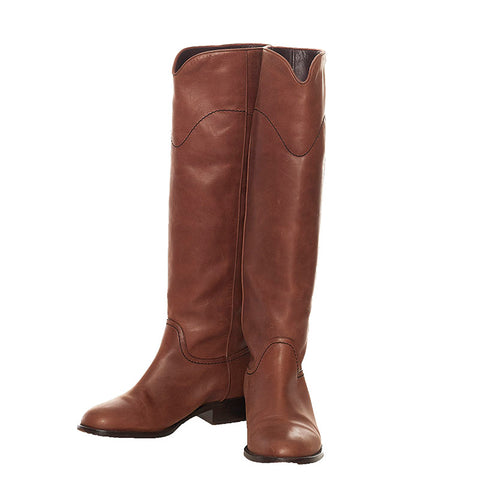 シャネル ココマーク ロングブーツ ブラウン レザー レディース CHANEL 【中古】