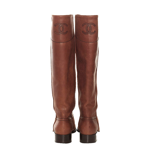 シャネル ココマーク ロングブーツ ブラウン レザー レディース CHANEL 【中古】