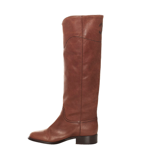 シャネル ココマーク ロングブーツ ブラウン レザー レディース CHANEL 【中古】