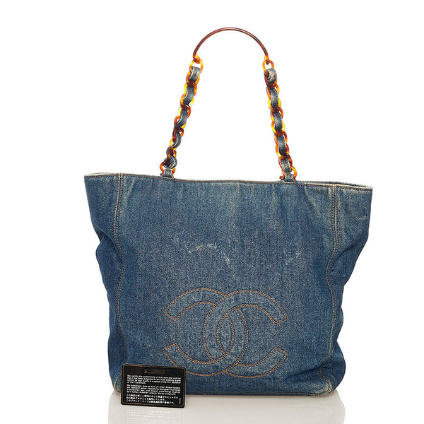 シャネル ココマーク チェーンショルダー トートバッグ ブルー デニム レディース CHANEL 【中古】
