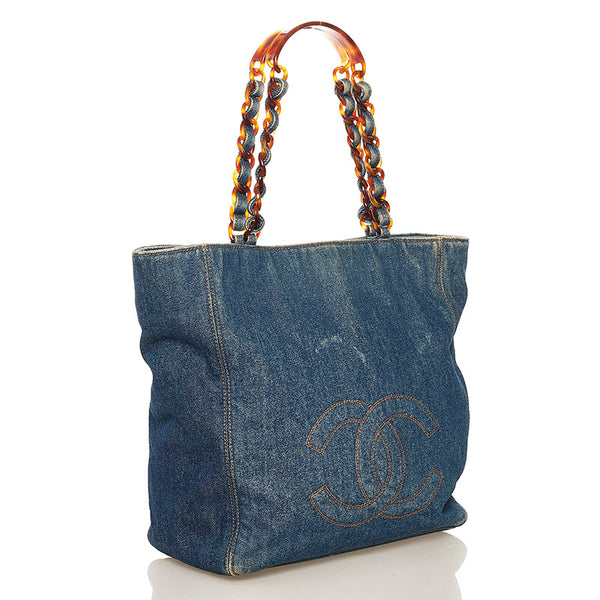 シャネル ココマーク チェーンショルダー トートバッグ ブルー デニム レディース CHANEL 【中古】