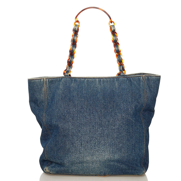シャネル ココマーク チェーンショルダー トートバッグ ブルー デニム レディース CHANEL 【中古】