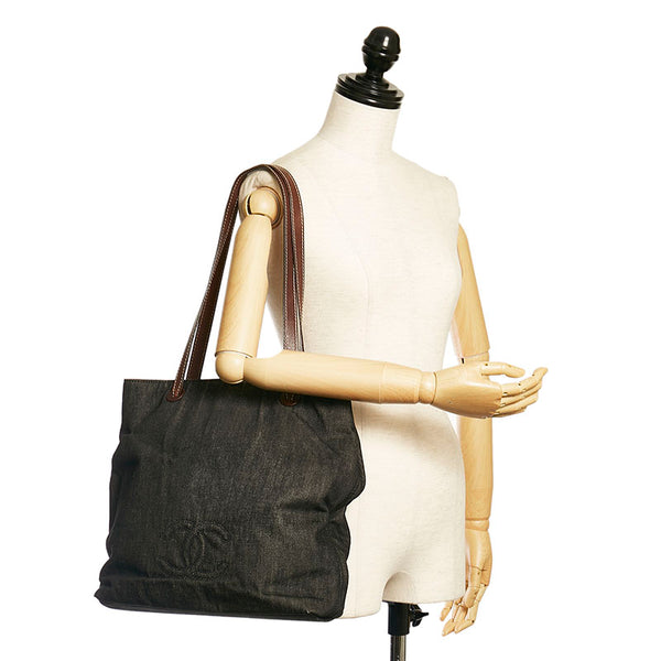 シャネル ココマーク ショルダーバッグ トートバッグ ブラック ブラウン デニム レザー レディース CHANEL 【中古】