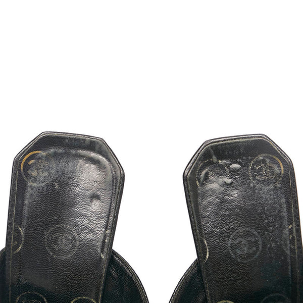 シャネル ココマーク ミュール サンダル ブラック キャビアスキン レディース CHANEL 【中古】