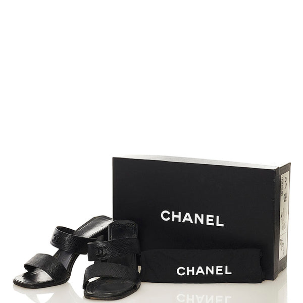 シャネル ココマーク ミュール サンダル ブラック キャビアスキン レディース CHANEL 【中古】