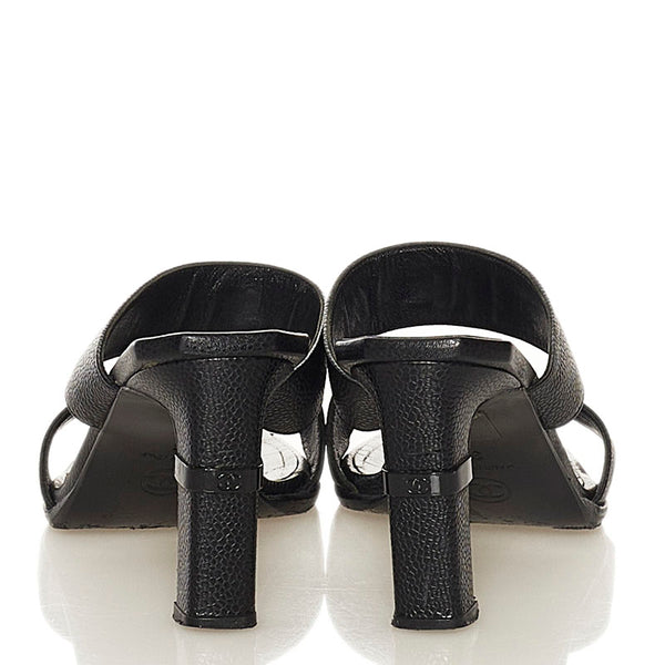 シャネル ココマーク ミュール サンダル ブラック キャビアスキン レディース CHANEL 【中古】