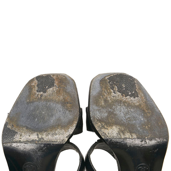 シャネル ココマーク ミュール サンダル ブラック キャビアスキン レディース CHANEL 【中古】