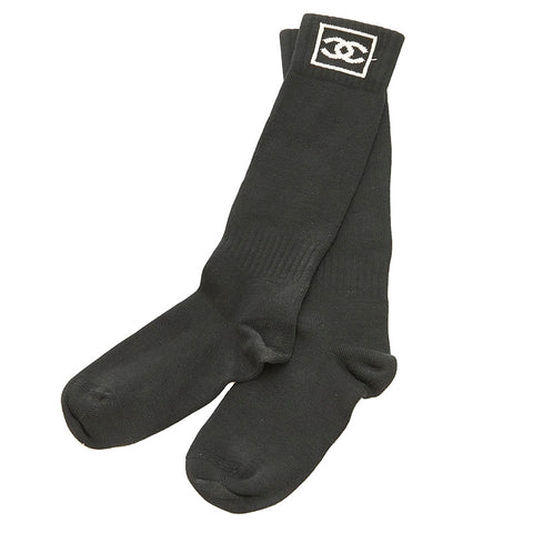 シャネル ココマーク ソックス 靴下 ブラック コットン レディース CHANEL 【中古】