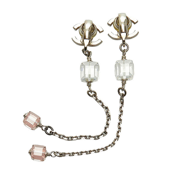 シャネル ココマーク スイングチェーン イヤリング シルバー ピンク メタル レディース CHANEL 【中古】