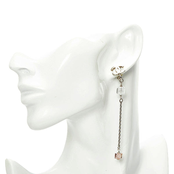 シャネル ココマーク スイングチェーン イヤリング シルバー ピンク メタル レディース CHANEL 【中古】